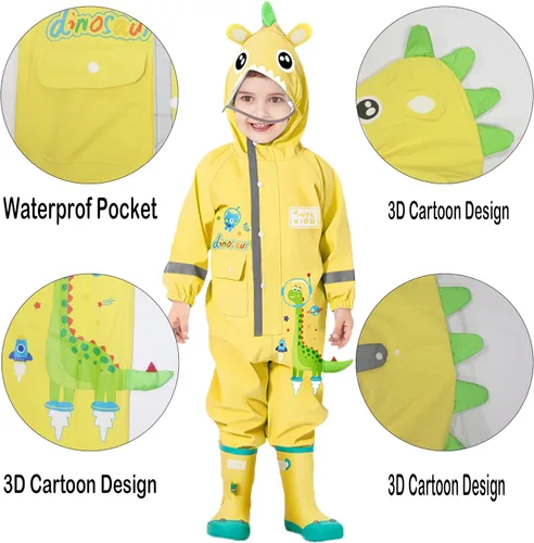Vista 2 de Traje impermeable de una pieza para niños y niñas Fewlby, para lluvia, talla S-XL, 1-6 años
