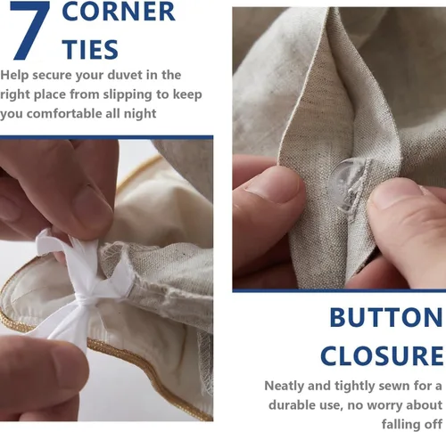 Vista 3 de Simple&Opulence Juego de funda de edredón 100% lino lavado de 68 x 86 pulgadas, juego de edredón suave de 2 piezas con bordado doble con cierre
