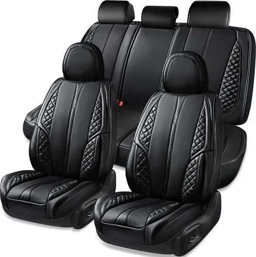 Vista 8 de CAR PASS Juego completo de fundas de cuero de napa para asiento de automóvil, protector impermeable y duradero, ajuste universal para sedán, SUV