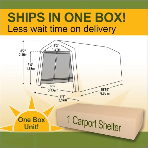 Vista 6 de Toldo resistente para todas las estaciones de 10 x 20 pies y refugio de garaje portátil con marco de acero y cubierta UV impermeable y puertas