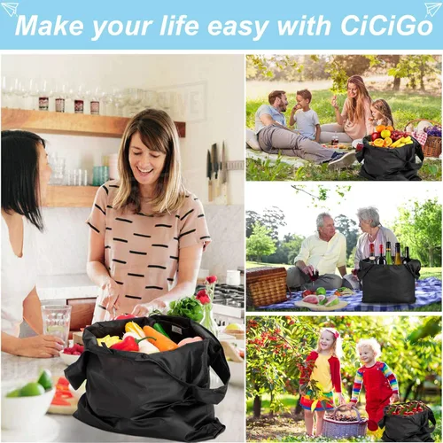 Vista 2 de Bolsas grandes reutilizables para compras, lavables, plegables, paquete de 6 bolsas de comestibles, resistentes, ligeras, plegables, bolsas