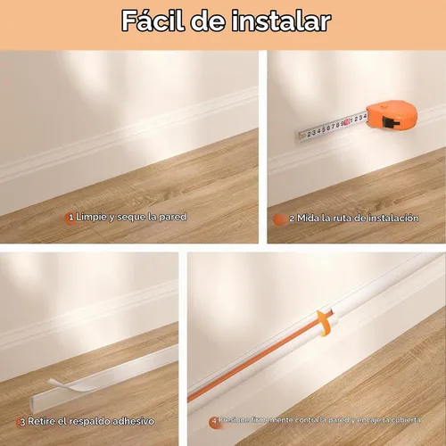 Vista 8 de Delamu 42.5in Self Adhesive Cord Hider Wall, Cord Cover, White 1.18"×0.43" Blanco