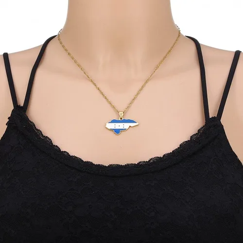 Vista 4 de Collar de cadena ajustable con colgante de mapa de Honduras para hombres, Acero inoxidable, No es una piedra preciosa