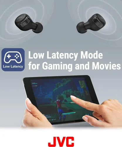 Vista 5 de JVC Audífonos inalámbricos compactos con cancelación activa de ruido, modo de baja latencia para juegos y películas, Bluetooth 5.2, batería de larga