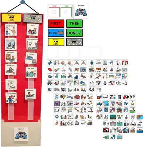 Vista 17 de Programa visual para niños – 133 tarjetas de plástico duraderas con imágenes y monedas con lazo suave Tabla de rutina diaria y recompensas por
