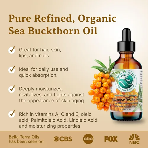 Vista 3 de Bella Terra Oils - Aceite de espino cerval de mar 4 onzas - Desbloquea el estándar de oro en el cuidado de la piel, infundido con omega-3, omega-6