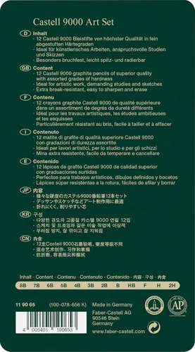 Vista 3 de Faber-Castell 9000 Set de lápices de bocetos, de grafito, artísticos, 8B - 2H, 12