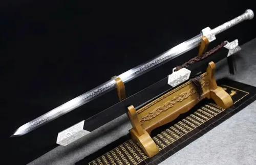 Vista 8 de Espada china, Han jian, hecha a mano (hoja de grabado de acero de manganeso alto, vaina de metal) longitud 39 pulgadas