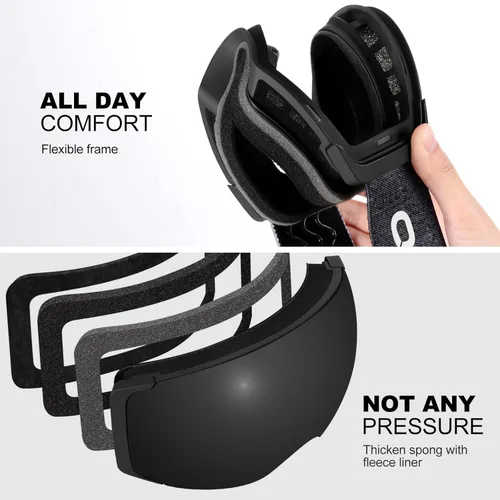 Vista 5 de Odoland Magnetic Interchangeable Ski Goggles with 2 Lens, Large Spherical Frameless Snow Snowboard Goggles for Men Women