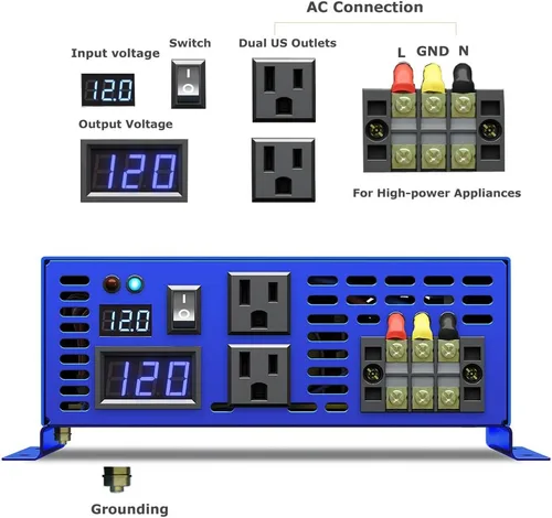 Vista 2 de Inversor de onda sinusoidal pura de 4000 W, 12 V CC a 120 V CA, inversor de corriente de 4000 W, sobretensión, convertidor de potencia de 8000 W