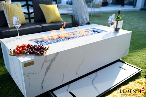 Vista 88 de Elementi+ Mesa de Fuego de Gas Colorado de Hormigón Fundido de 56" Rectangular, Hoguera al Aire Libre con Ignición Electrónica Incluye Cubierta