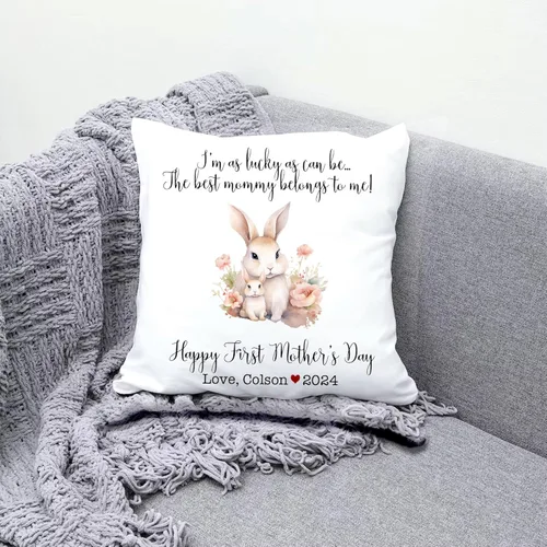 Vista 3 de Generic Bunny Mothers Day, First Mother's Day Custom Pillowcase, Personalized Mother's Day Pillowcase, Gift for Mom, Home Decor, Square