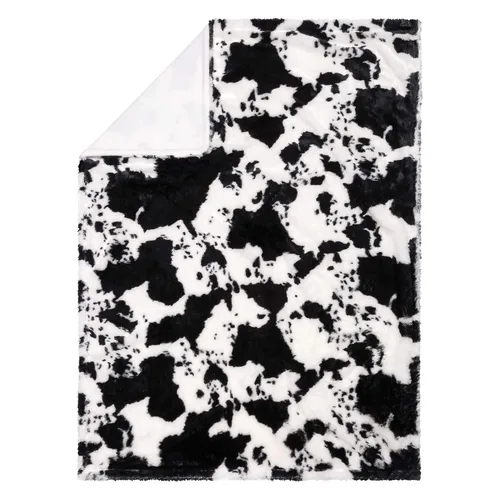 Manta de felpa con estampado de vaca para bebé, espalda blanca, negro, blanco, 30 x 40 pulgadas