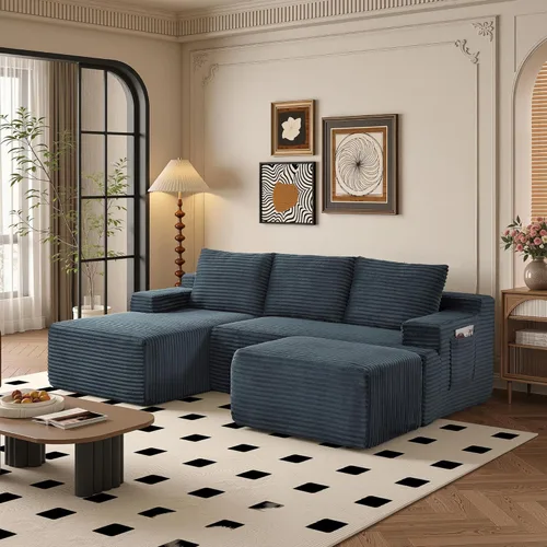 Vista 65 de Sofás seccionales de 105" para sala de estar, sofá nube con forma de L tapizado sin estructura rígida, sofá seccional moderno modular con chaise