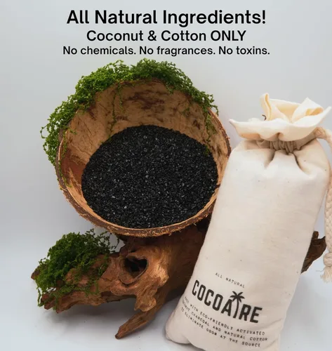 Vista 5 de Desodorizante para zapatos, absorbente de olores de carbón de coco (paquete de 2, 4.25 onzas cada uno), carbón de cáscara de coco activado extra