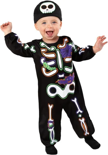 Morph Disfraz de esqueleto para niños, traje de esqueleto para niños, bebé, Halloween, fiesta, diversión