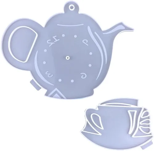 VILLCASE Molde de reloj de tetera de resina para pared, fabricación de reloj de taza de té de silicona de resina para bricolaje, moldes de fundición