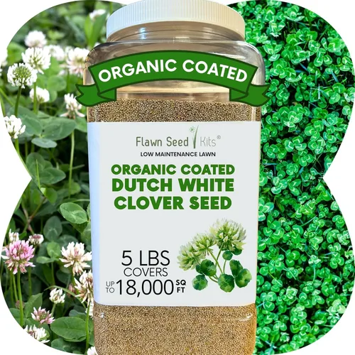Vista 10 de Flawn Seed Kits Semilla de trébol holandés blanco, 1 libra, revestimiento orgánico, césped natural, cubierta del suelo, parcela de alimentos