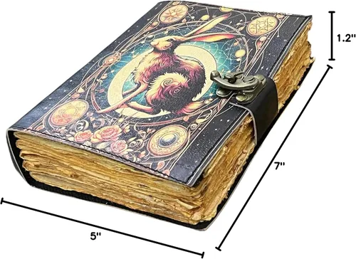 Vista 10 de The Easter Rabbit Grimoire – Handmade Leather Journal, Blank Spell Book of Shadows, Vintage Junk Journal, Gothic Notebook, 200 Deckle Edge Pages