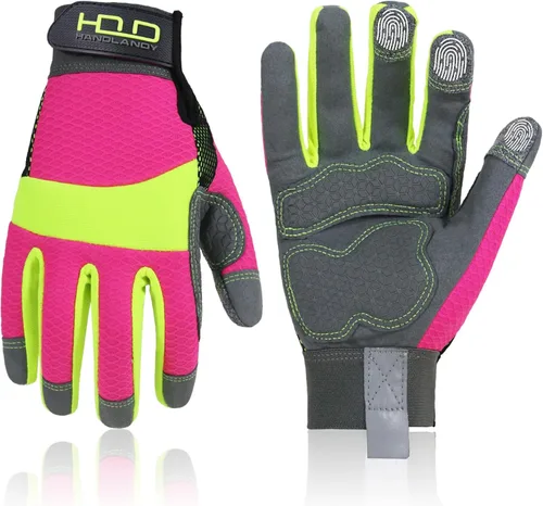 Vista 16 de HANDLANDY Work Gloves for Women, Breathable Leather Gardening Glove for Yard Maintenance, Hand Protection with Touch Screen