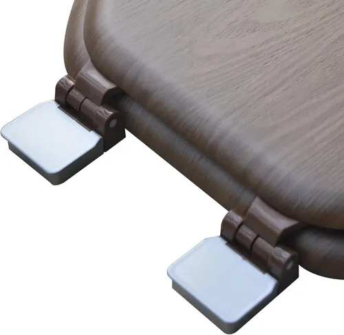 Vista 4 de 5Q1R1-18BN - Asiento de inodoro de madera natural con acabado decorativo incluye bisagra Vari-Adjust Lok-Down R'N'C, redonda, marrón oscuro