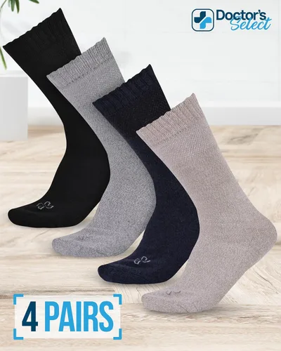 Vista 3 de Doctor's Select Calcetines diabéticos de viscosa de bambú para mujer, 4 pares de calcetines diabéticos crew para mujer, talla 6-9