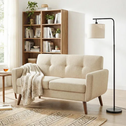 Vista 46 de Tbfit Sofá individual de tela de lino, silla de acento, sillón moderno de mediados de siglo para sala de estar, dormitorio, tapizado con botones