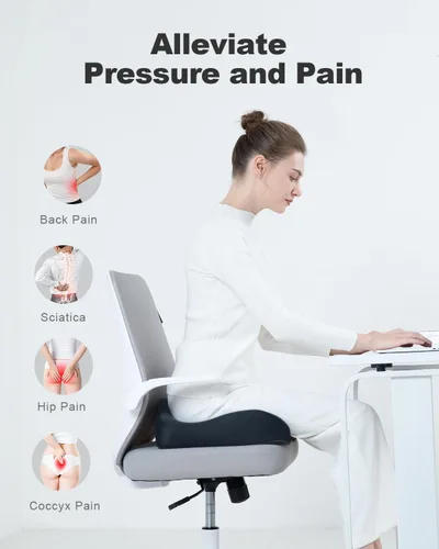 Vista 2 de Cojín de asiento para silla de oficina, almohada de espuma viscoelástica para aliviar el dolor de ciática, cojín de asiento para cadera, coxis