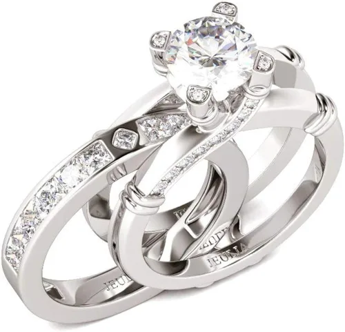 JEULIA Juego de anillos de plata de ley con circonitas cúbicas para mujer, diseño intercambiable, para matrimonios, compromisos, aniversarios y
