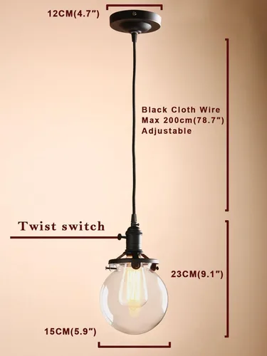 Vista 3 de PERMO Moderno accesorio de iluminación colgante con globo de vidrio transparente redondo de 5.9 pulgadas, pantalla soplada a mano, lámpara