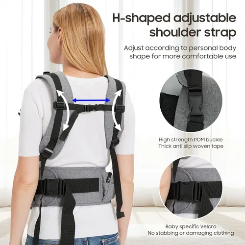 Vista 2 de Portabebés 2 en 1 con asiento de cadera 6 posiciones de transporte ajustables Diseño de soporte de cadera en forma de M Construcción