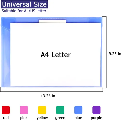 Vista 3 de Paquete de 6 carpetas transparentes para documentos, sobres de plástico, sobres de polietileno, sobres para archivos con bolsillo para etiquetas