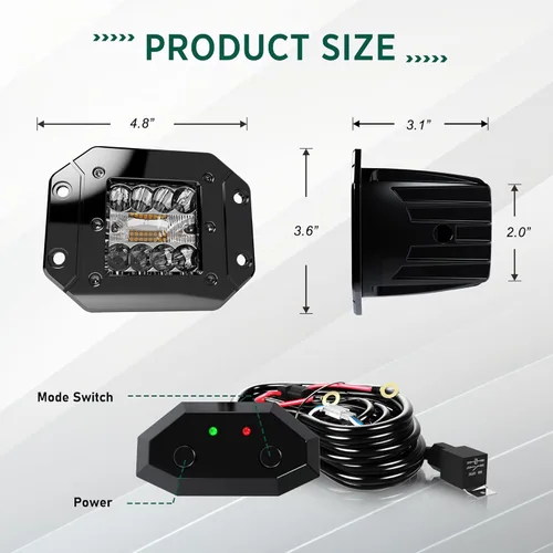 Vista 2 de ASLONG 2 unidades de focos LED empotrados de 5 pulgadas, 6 modos ámbar/blanco, luces estroboscópicas intermitentes antiniebla, luz de marcha atrás