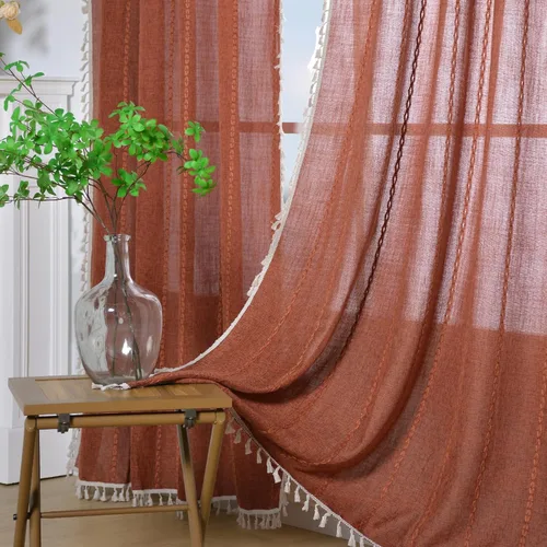 Vista 9 de Cortinas de color verde salvia para dormitorio, sala de estar, 63 pulgadas de largo, cortinas de lino estilo bohemio, 2 panales, cortinas de cortina