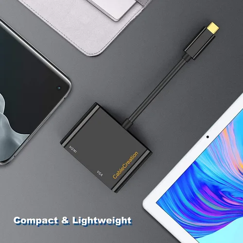 Vista 6 de CableCreation - Adaptador USB C a HDMI + VGA; adaptador USB tipo C (compatible con Thunderbolt 3) a HDMI 4K + VGA, compatible con MacBook Negro