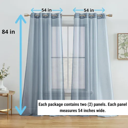 Vista 2 de HLC.ME - 2 paneles de cortina de velo traslúcido con ojales de 45, 63, 72, 84, 90, 95, 108 pulgadas de largo