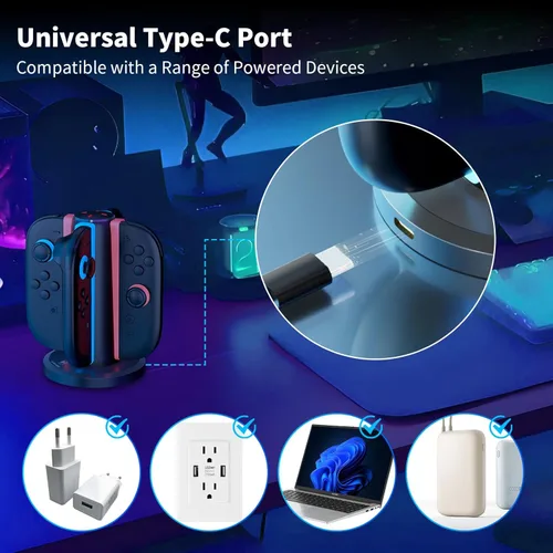 Vista 6 de AceGamer Base de carga 4 en 1 para Nintendo Switch 2 Joy-Con en cualquier dirección, estación de carga magnética de 4 puertos, soporte de carga