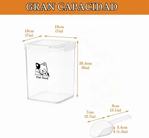 Vista 3 de Contenedor de almacenamiento de comida para gatos Recipiente hermético de comida para gatos con cuchara Contenedor de almacenamiento