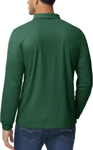Vista 5 de MAGCOMSEN Camisas polo para hombre, 3 botones, secado rápido, manga larga, tácticas, camisa de golf