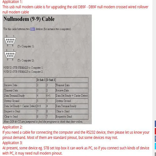 Vista 6 de PL2303TA USB RS232 a DB9 Cable de módem nulo con cable cruzado (pin de módem nulo: 2-TXD, 3-RXD 5-GND, 7-CTS. 8-RT)