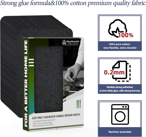 Vista 3 de KING MOUNTAIN Paquete de 20 parches de reparación termoadhesivos para jeans, kit de 3 x 4-1/4 pulgadas, parche de reparación de planchado 100%