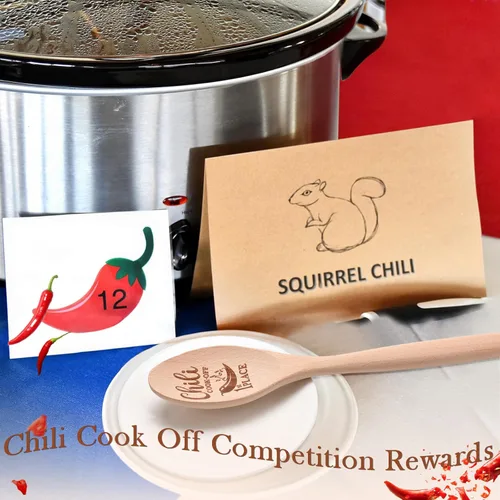 Vista 4 de Soaoo Chili Cook Off Trophy Cuchara de madera 3 piezas Cuchara de cocina grabada con chile Cuchara de servir Cuchara de chile Concurso de Madera