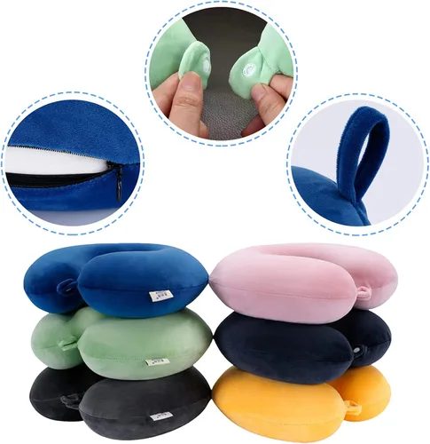 Vista 4 de Almohada cervical para viajes, almohada cervical de viaje mejorada para avión 100% espuma viscoelástica pura para dormir en el vuelo, accesorios
