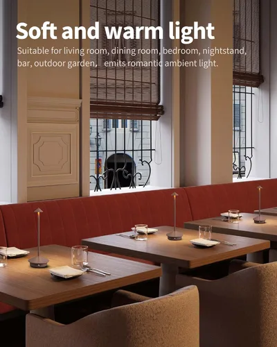 Vista 3 de Juego de 2 lámparas de mesa modernas inalámbricas, lámparas LED de escritorio portátiles, iluminación con batería recargable de 5000mAh