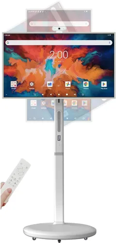 32" TV inteligente portátil con ruedas, TV rodante FHD 1080P con pantalla táctil giratoria, Android OS 13, 8GRAM+128G de almacenamiento, cámara y 32