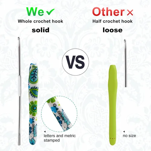 Vista 3 de 2.25mm Gancho de Ganchillo Looen, Mango Ergonómico para Manos Artríticas, Agujas de Tejer de Goma Suave Extra Largas para Principiantes de Crochet