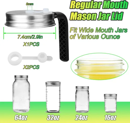 Vista 2 de Palksky Tapas para tarros Mason con agujero para popote y asa para frascos de boca regular, tapas para beber resistentes a fugas con anillos