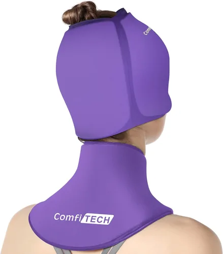 Vista 7 de ComfiTECH Cold Cap and Neck Ice Pack Wrap Gel Combo, paquete de cuidado para cabeza y cuello cervical, azul