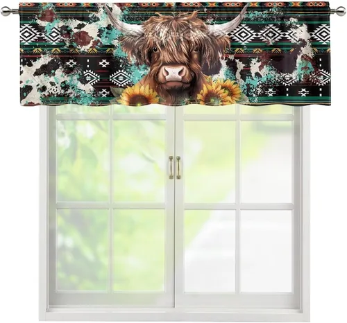 Vista 9 de ZFRXIGN Cortina de cenefa de cocina de caballo occidental para ventanas pequeñas, bolsillo azteca tribal cortinas opacas cortas para sala de estar