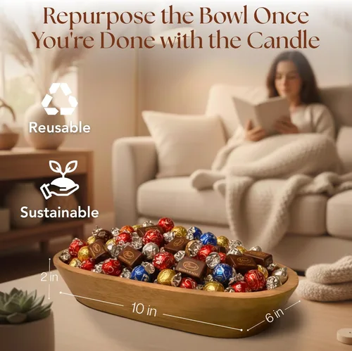 Vista 6 de Dough Bowl Candle Co. Vela de Soja Beach Linen - 3 Mechas Decoración Rústica de Granja Eliminador de Olores en Cuencos de Madera, Vela de Cuenco